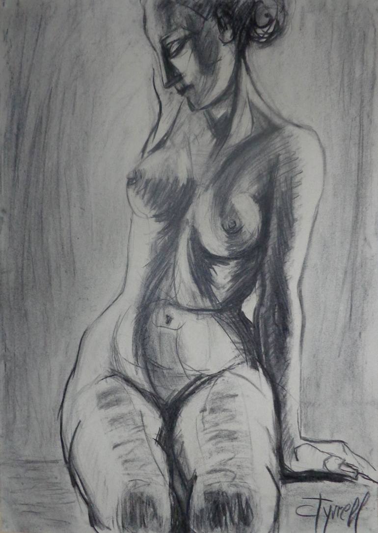 The Unwinding Charcoal Drawing Nude Woman Drinking Wine Wall Tapestry By Jackiegomezartist