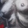Original  figurative drawing on paper, unframed. Life size drawing made using XL charcoal blocks and red acrylic. Frontal image of a woman torso inspired by Venus De Milo, an ancient Greek statue. Size 22" x 31.5" (56 cm x 80 cm). Certificate of Authenticity. Deliver professionally protected with quality artist spray and glassine paper, wrapped and rolled in a mailing tube.