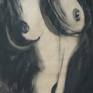 Original figurative black acrylic painting on brown wrapping paper, unframed. Chiaroscuro painting with few highlights partly showing an image of a female nude. Impressive real life size 50 cm x 120 cm (19.75" x 47"). Certificate of Authenticity. FREE next day delivery only in U.K.