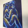 The fourth artwork in the series "Night of Passion". Painted with simple and suggestive line marks in blue, orange and white colours. Powerful  image of an embraced couple in love. Original figurative painting on canvas, painted edges and ready to hang.  Heavy textured acrylics painting produced using the palette knife. Size 60 cm x50 cm x 1 cm ( 23.5" x 20" x 0.5"). Certificate of Authenticity.