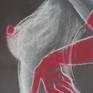 Second drawing, part of a new series of nude sketches focused on light and shade with a red accent. Profile image of a female nude torso with red gloves. Size 50 cm x 70 cm (20" x 27.5"). Certificate of Authenticity.Deliver professionally protected with quality artist spray and glassine paper, wrapped and rolled in a mailing tube. Express delivery, tracked and signed for.