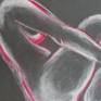 The second artwork, image of a sensual nude figures in a resting mood. Expressivity created using white pastel on black paper with red accents. Size 50 cm x 70 cm (20" x 27.5"). Certificate of Authenticity. Deliver professionally protected with quality artist spray and glassine paper, wrapped and rolled in a mailing tube.