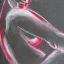 The second artwork, image of a sensual nude figures in a resting mood. Expressivity created using white pastel on black paper with red accents. Size 50 cm x 70 cm (20" x 27.5"). Certificate of Authenticity. Deliver professionally protected with quality artist spray and glassine paper, wrapped and rolled in a mailing tube.