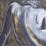 Inspired by both series "Curves"and "Golden Fern" using white and gold acrylic and gold oil pastel. Rear view of a female nude resting and decorative golden fern motives. Size 80 cm x 59 cm (31.5" x 23.5"). Certificate of Authenticity. Deliver carefully rolled in a mailing tube.