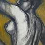 Charcoal and yellow ochre acrylic painting on paper. Sensual and elegant female nude, image from the rear. Size 53 cm x 80 cm (21"x 31.5").Certificate of Authenticity. Deliver carefully rolled in a mailing tube.