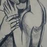 Sketch drawing on brown paper. Erotic and sensual image of a couple in love. Passionately embraced  nude man and woman kissing. Size 70 cm x 100 cm (27.5" x 39"). Certificate of Authenticity. Deliver carefully rolled inside a mailing tube.