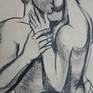 Sketch drawing on brown paper. Erotic and sensual image of a couple in love. Passionately embraced  nude man and woman kissing. Size 70 cm x 100 cm (27.5" x 39"). Certificate of Authenticity. Deliver carefully rolled inside a mailing tube.