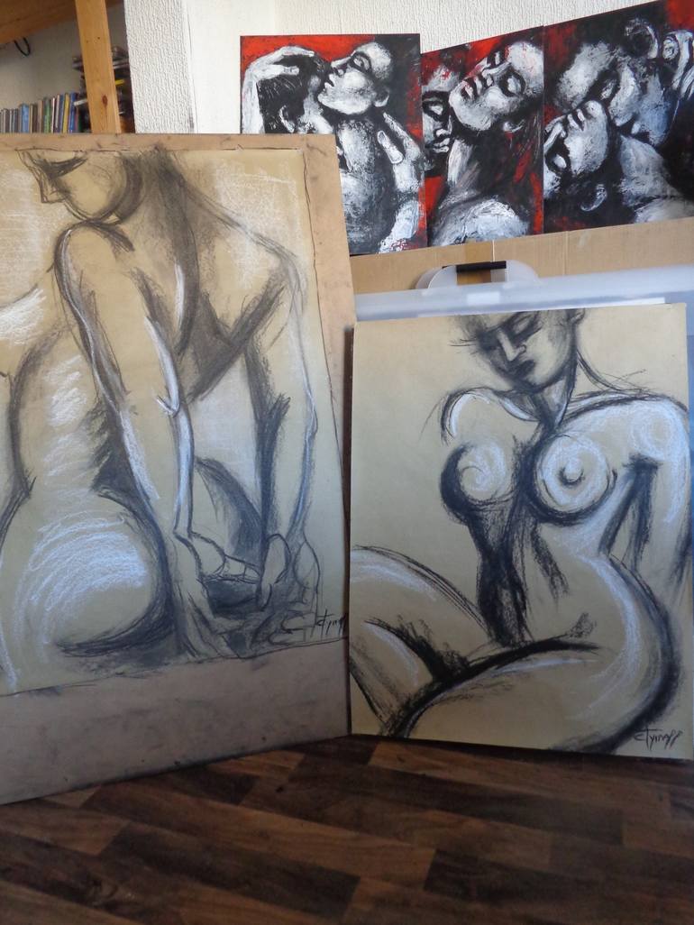 Original Fine Art Nude Drawing by Carmen Tyrrell