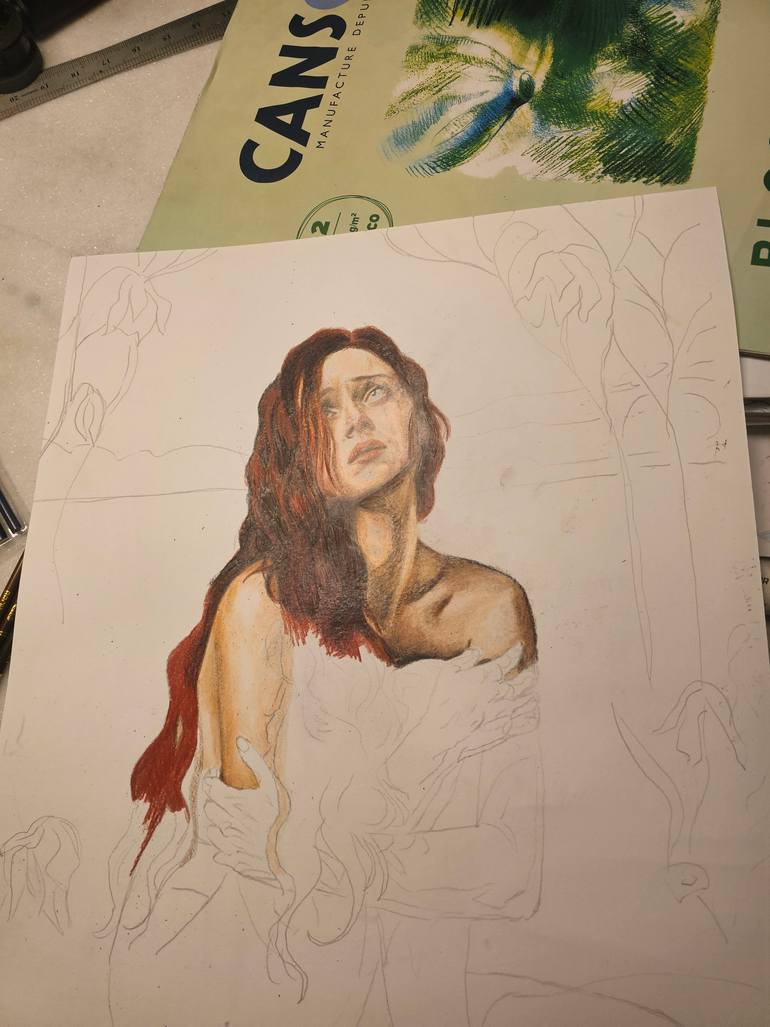 Original Realism Women Drawing by Greicie Guerra Attie
