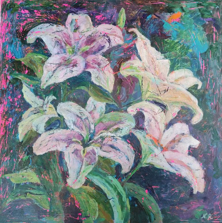 Original Floral Painting by Natalia Roeckle | Contemporary Art on Canvas | "A Dream in the Night Forest"