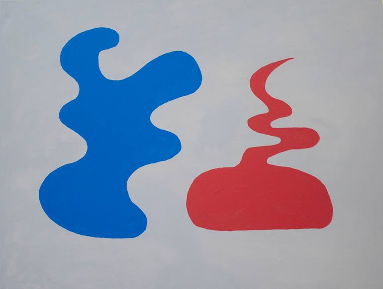 Original Abstract Painting by Mounir Tahoum | Abstract Art on Canvas | abstract wild forms grey blue red