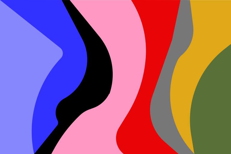 Original Abstract Painting by Mounir Tahoum | Abstract Art on Canvas | abstract fluid shapes lines wild red purple pink blue