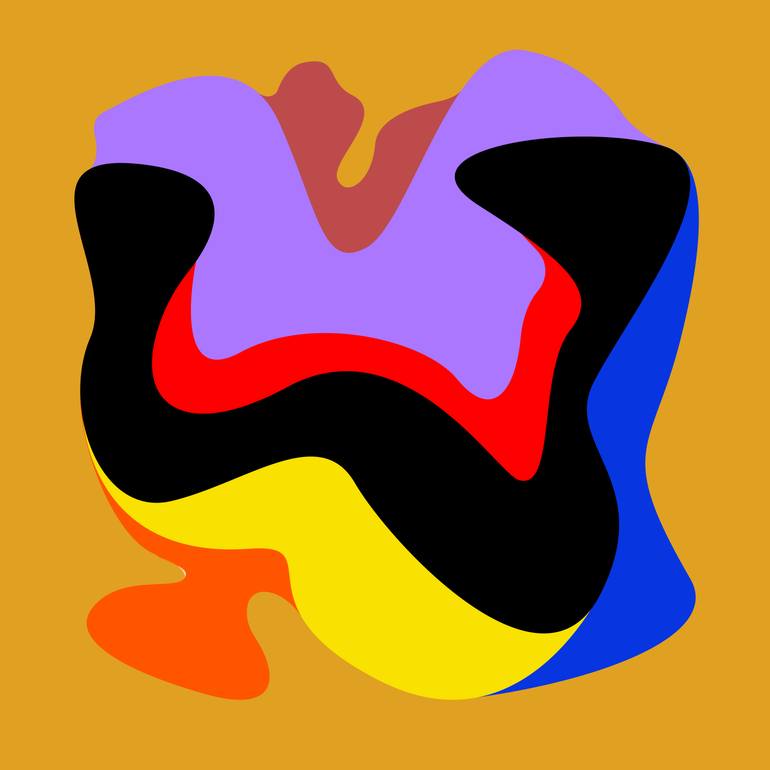 Original Abstract Painting by Mounir Tahoum | Abstract Art on Canvas | abstract fluid shapes lines wild yellow red purple black