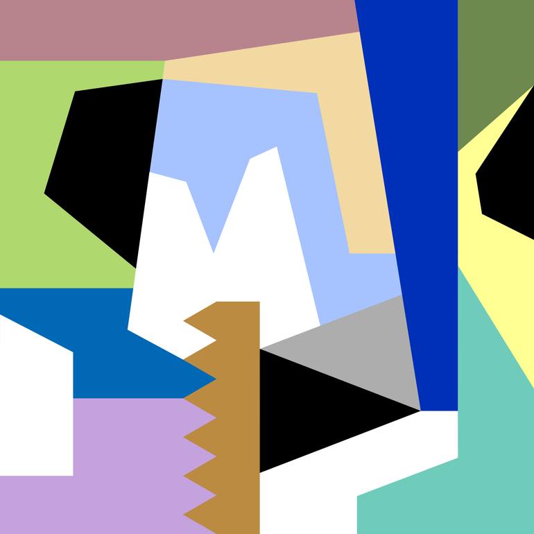 Original Abstract Painting by Mounir Tahoum | Abstract Art on Canvas | abstract geometric shapes lines black and white blue brown