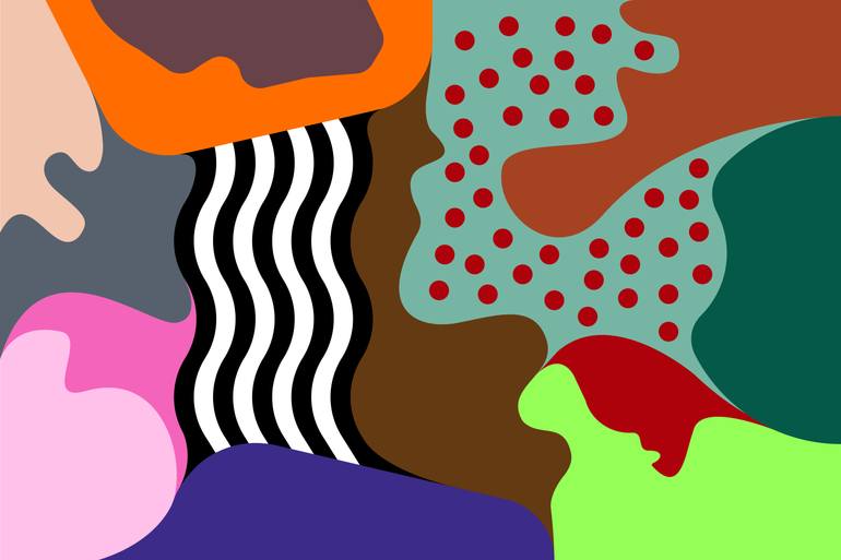 Original Abstract Painting by Mounir Tahoum | Abstract Art on Canvas | abstract fluid shapes lines black and white orange purple pink