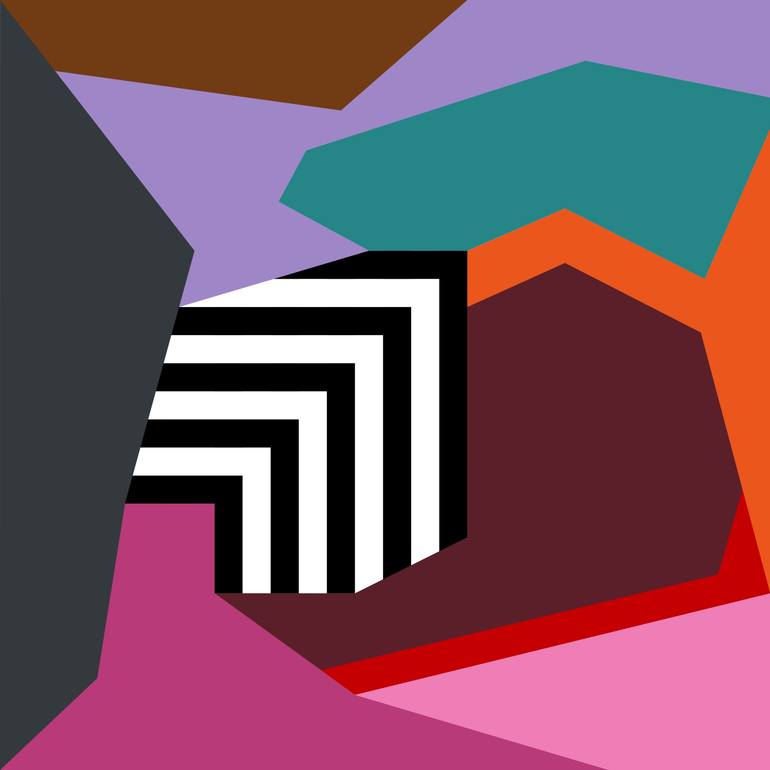 Original Abstract Painting by Mounir Tahoum | Abstract Art on Canvas | abstract geometric shapes lines black and white purple pink red