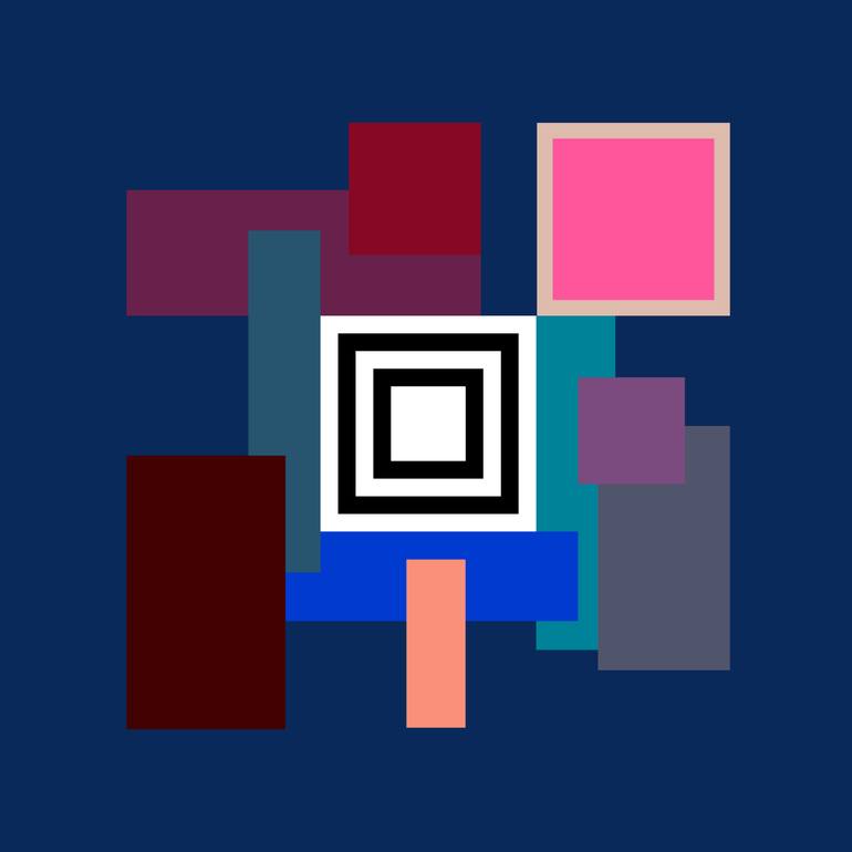 Original Abstract Painting by Mounir Tahoum | Abstract Art on Canvas | abstract geometric shapes square black and white blue pink