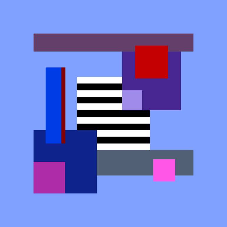 Original Abstract Painting by Mounir Tahoum | Abstract Art on Canvas | abstract geometric shapes lines black and white blue red pink
