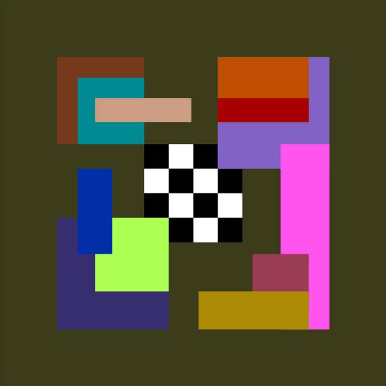 Original Abstract Painting by Mounir Tahoum | Abstract Art on Canvas | abstract geometric shapes square black and white olive pink