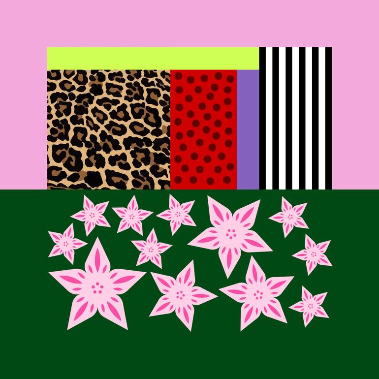 Original Abstract Painting by Mounir Tahoum | Abstract Art on Canvas | abstract geometric lines black and white jaguar pattern pink