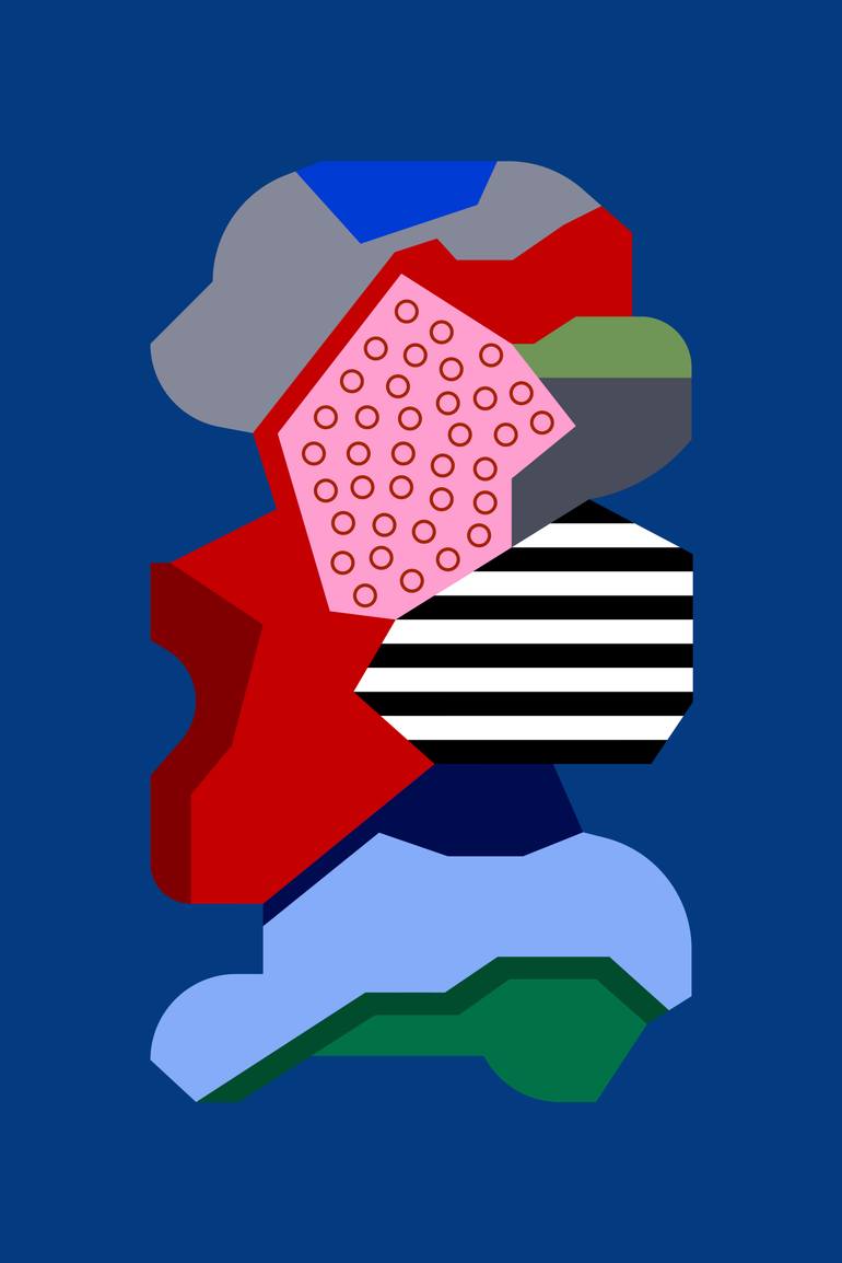 Original Abstract Painting by Mounir Tahoum | Abstract Art on Canvas | abstract geometric shapes lines black and white blue pink red
