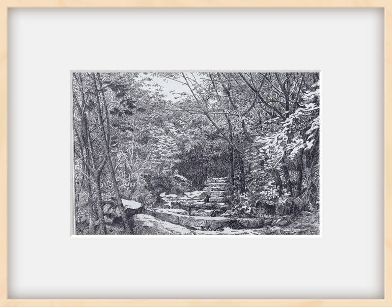 Original Art Nouveau Landscape Drawing by Liu Helong