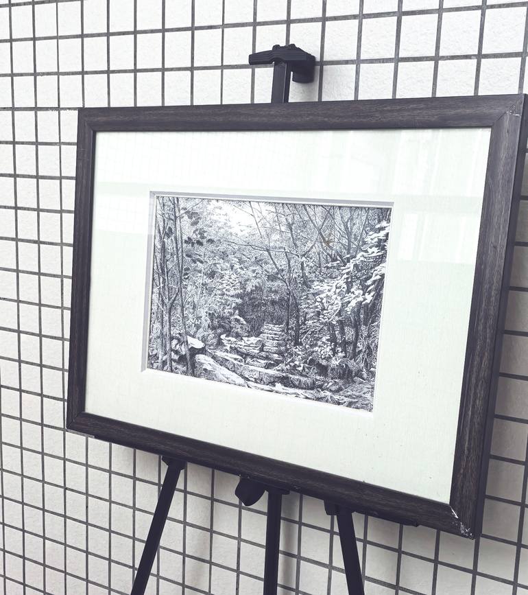 Original Art Nouveau Landscape Drawing by Liu Helong