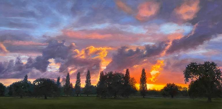 Original Landscape Painting by Diana Sandetskaya | Figurative Art on Other | Sunset in the Park (XVII)