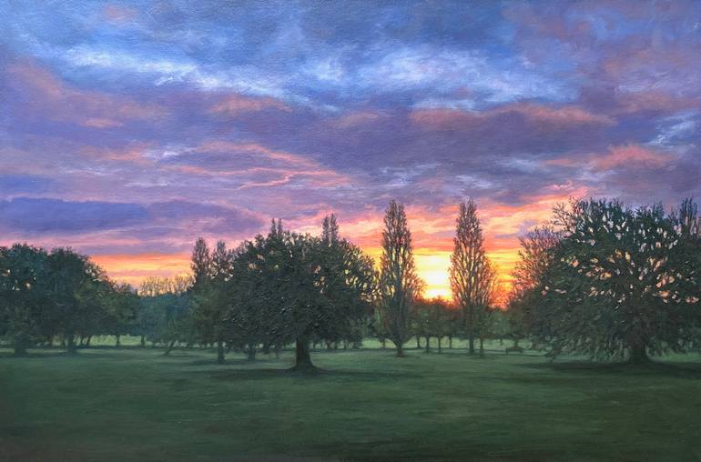 Original Landscape Painting by Diana Sandetskaya | Figurative Art on Other | Sunset in the Park (XIV)