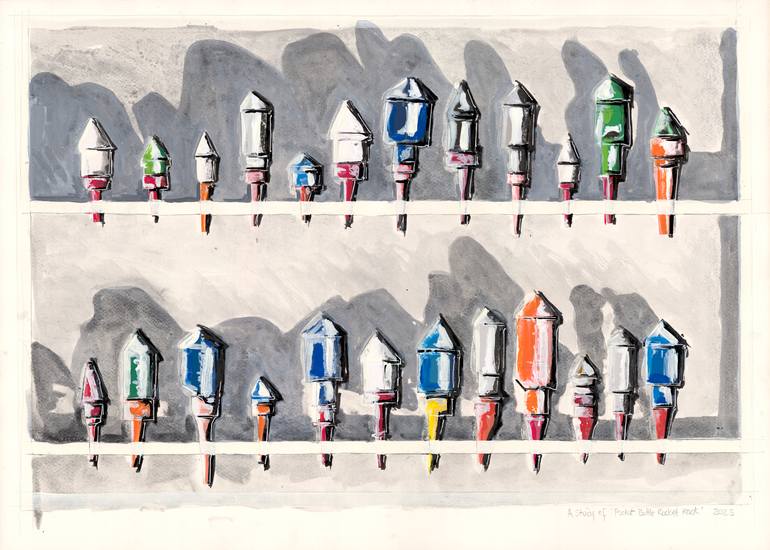 Original Outer Space Mixed Media by Nigel Dawes | Color Field Painting Art on Found Objects | A Study of Pocket Bottle Rocket Rack
