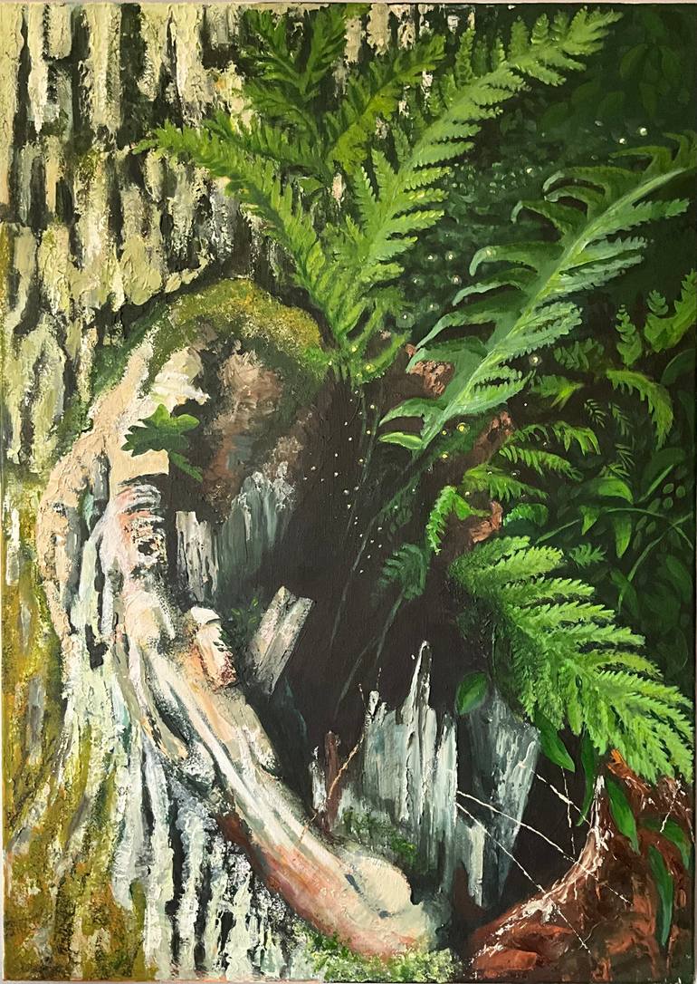 Original Nature Painting by Urszula Burakowska | Realism Art on Canvas | Hollow in the Heart of Tree