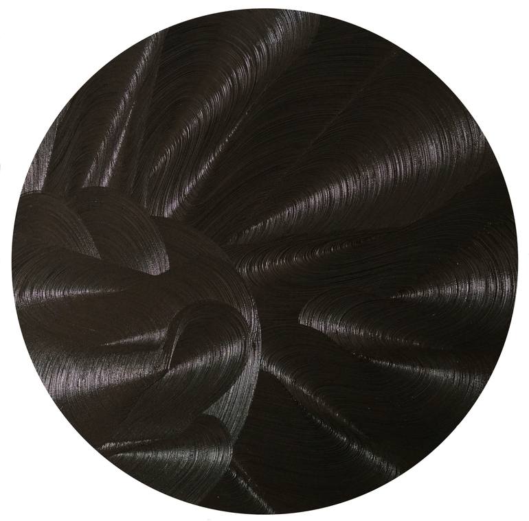 Original Abstract Painting by Lea Richelieu | Modernism Art on Canvas | Black Abstract Oil Painting - Textured Minimalist Circular Form