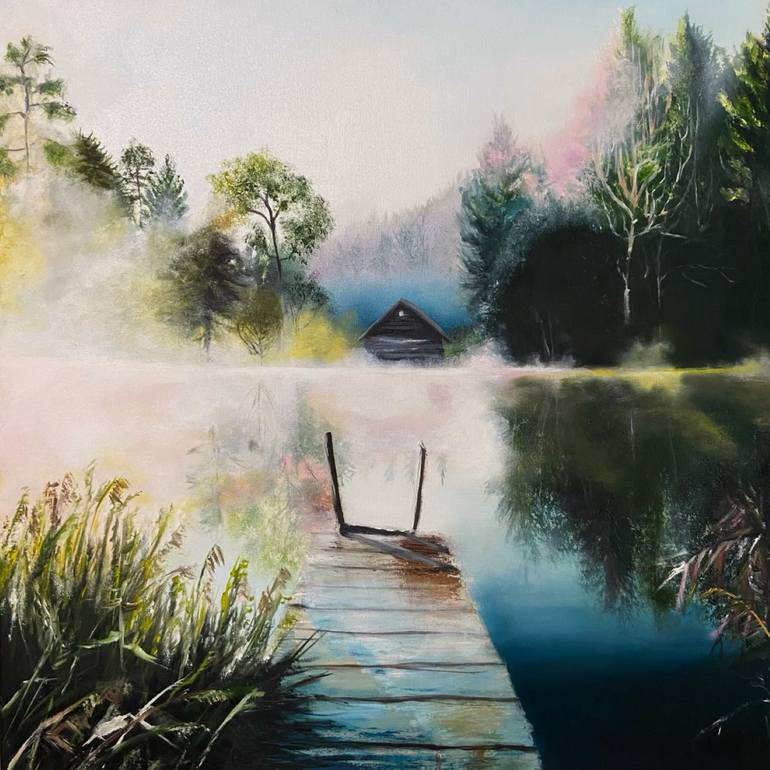 Original Landscape Painting by Evgeniia Artamonova | Contemporary Art on Canvas | Morning on the Lake