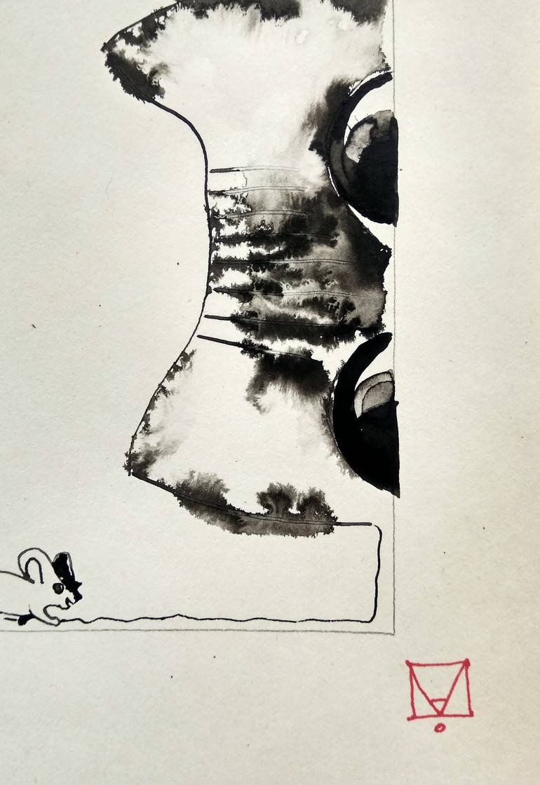 Original Art Nouveau Cats Drawing by Maria Ma