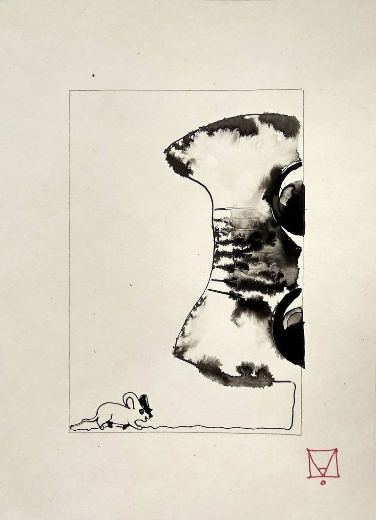 Original Art Nouveau Cats Drawing by Maria Ma