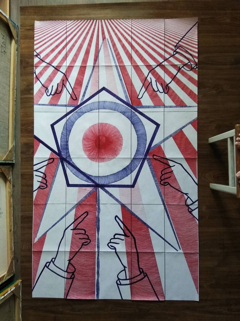 Original Cubism Abstract Drawing by Maria Ma