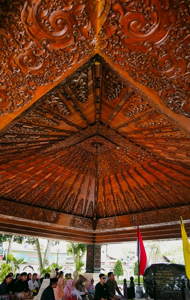 Original Architecture Photography by Yusuf Afandi | Art Nouveau Art on Paper | The Legacy's Script: Soekarno's Tomb and Pilgrims