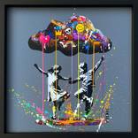 dancing in the rain dark grey - original painting on board by VeeBee VeeBee