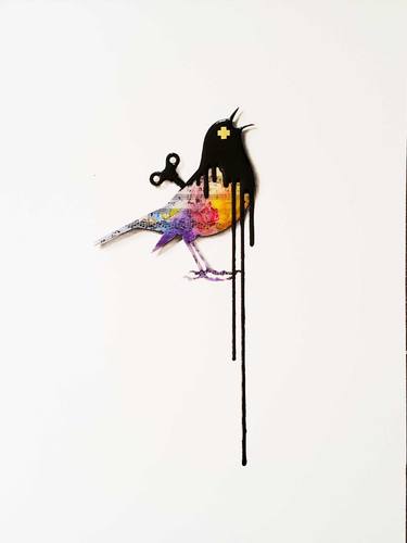 ORIGINAL  3D painting- Clockwork Bird: Sing thumb