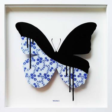 Delft Butterfly Original Painting on Glass thumb