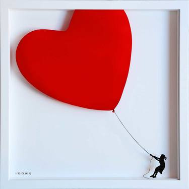 Balloon Heart (RED) Original Painting on glass thumb