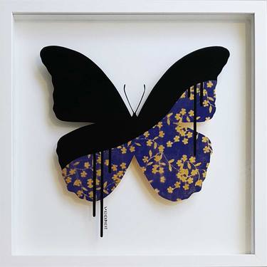 Butterfly - Royal Blue-Gold - Original Painting on Glass thumb