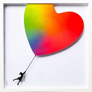 Balloon Heart Rainbow Original Painting on Glass thumb