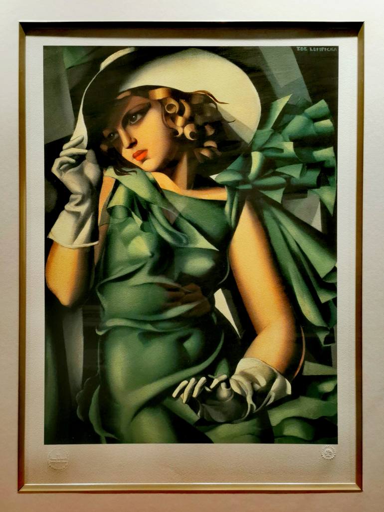 Woman in a green dress Litography by Tamara de Lempicka