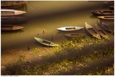 Moored boats on a Ganges Riverbank  thumb