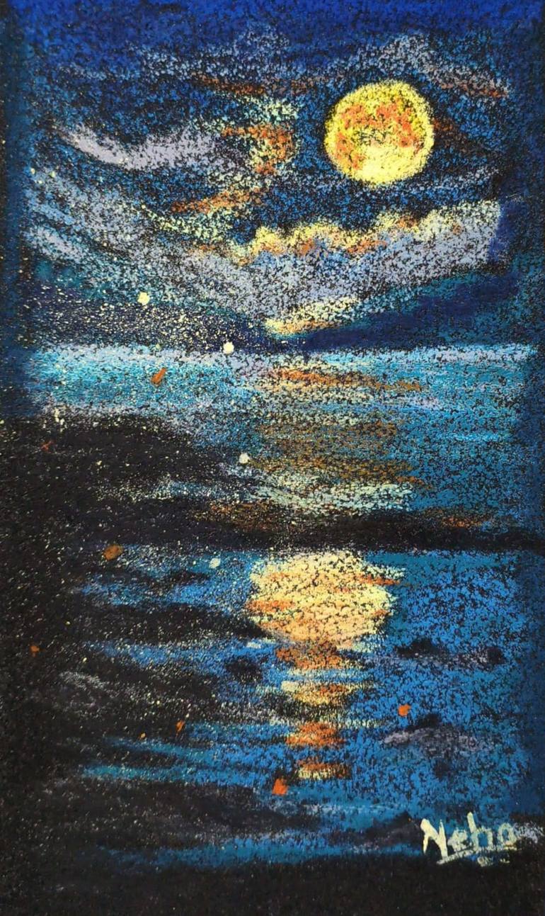 Original Landscape Painting by Neha Bansal | Contemporary Art on Other | Where the Moon Softens the Night
