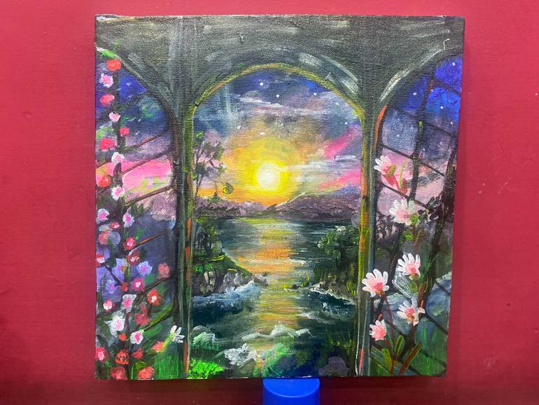 Original Sunset Painting by Mehwish Sohail | Abstract Art on Canvas | Gateway to the Golden Hour