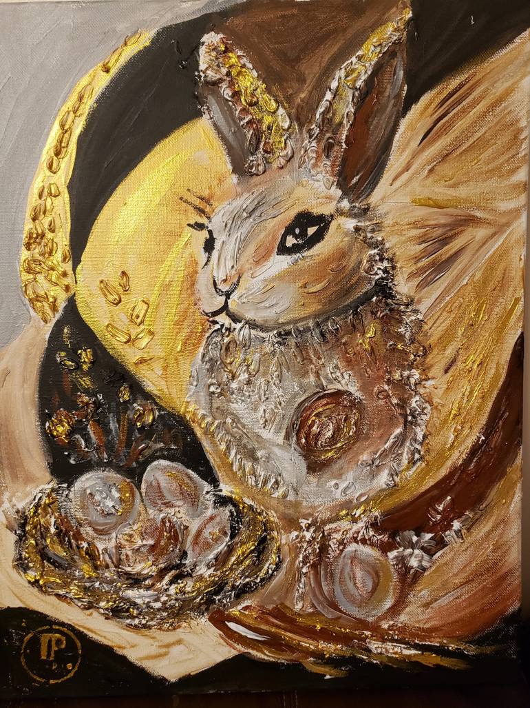 Original Animal Painting by Irene Peysakhova | Abstract Art on Canvas | Golden Guardian of the Nest