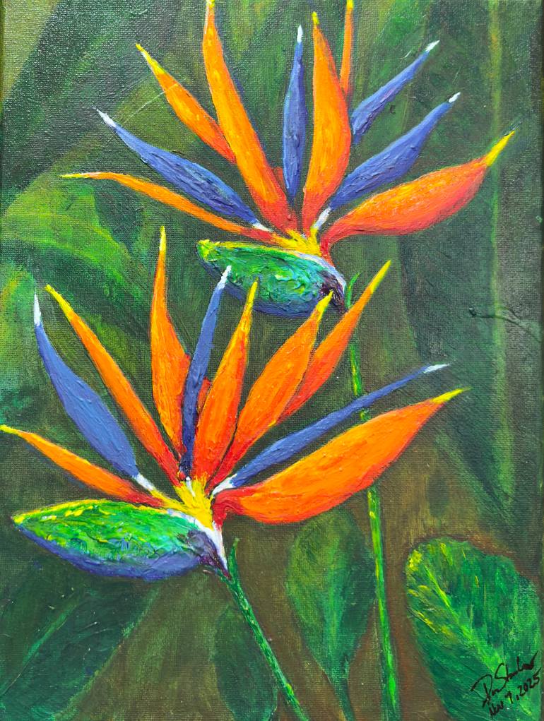 Original Botanic Painting by Dan Stanley | Contemporary Art on Canvas | Twin Birds of Paradise