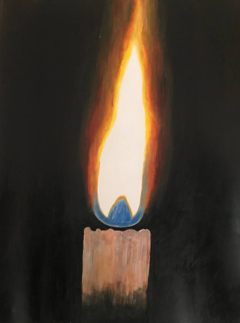 Original Light Painting by Ruba Shahid | Antique Art on Paper | Burning candle